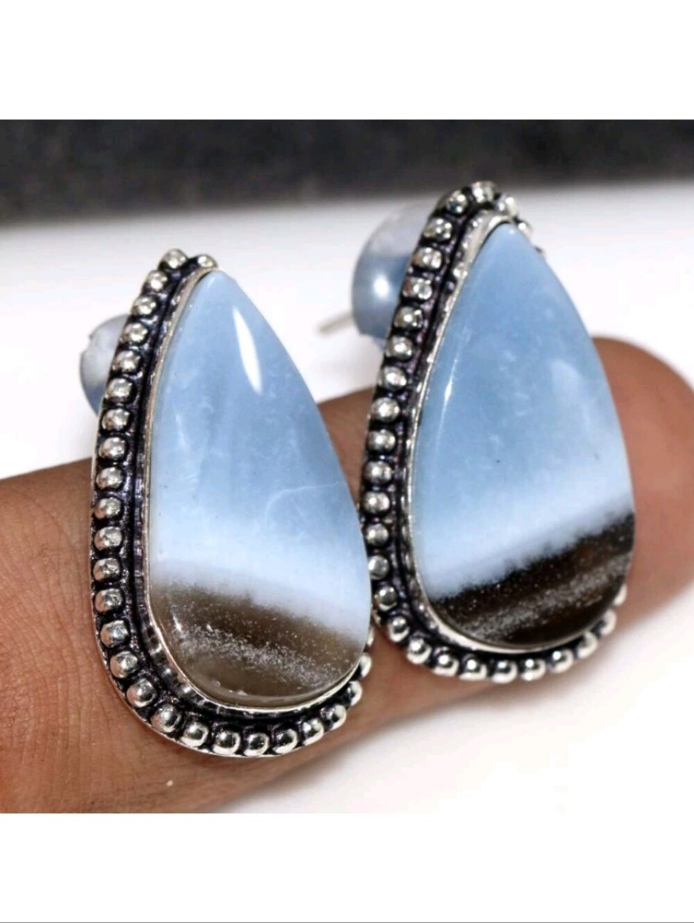 Owyhee Blue Opal Gemstone Jewelry 925 Sterling Silver Handmade Stud Earrings